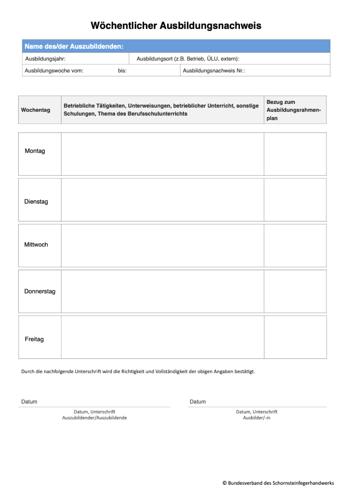 Wochenbericht (Schornsteinfeger)